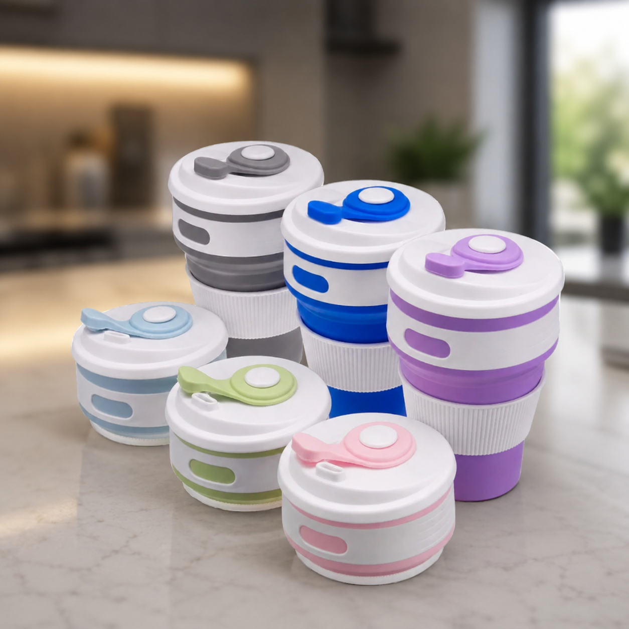 Складана силіконова склянка Collapsible Coffee Cup з кришкою 350 мл