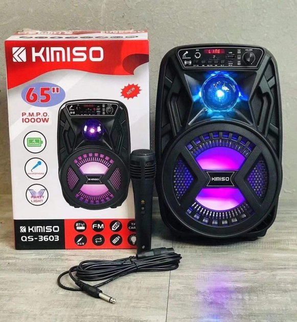Акумуляторна бездротова Bluetooth колонка Kimiso QS-3603 (6.5") з мікрофоном та підсвічуванням