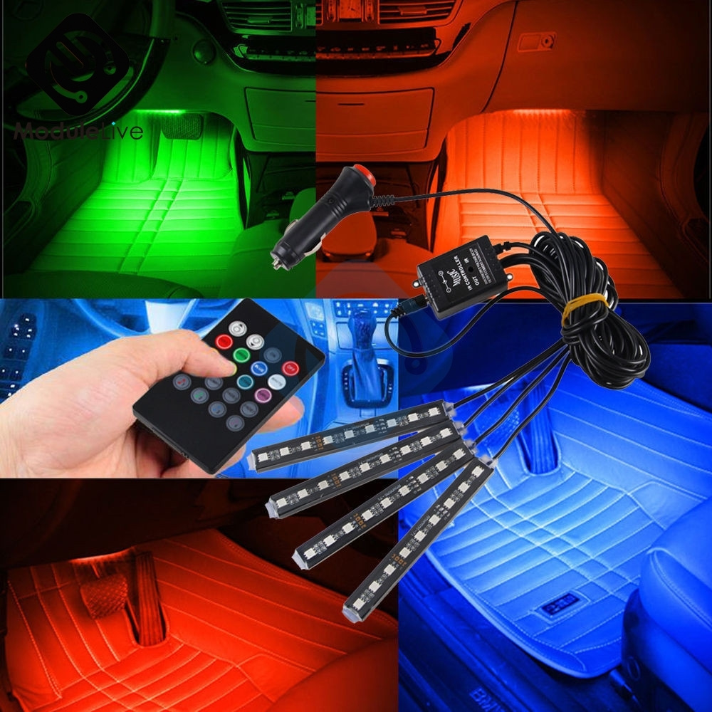 Світлодіодне підсвічування салону авто RGB led - підсвічування в авто від прикурювача, вологозахисне з пультом 4 х 22см