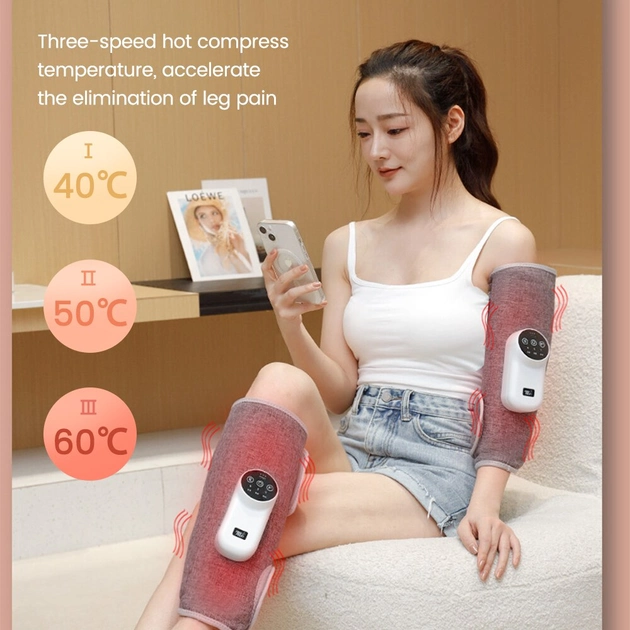 Бездротовий повітряно-компресійний масажер на ногу з нагріванням PORTABLE CALF MASSAGER