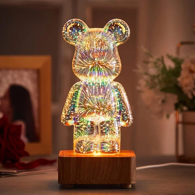 3D лампа Кришталевий Ведмедик Феєрверк Ведмідь Bearbick декоративний скляний нічник світлодіодний світильник 16 кольорів LED