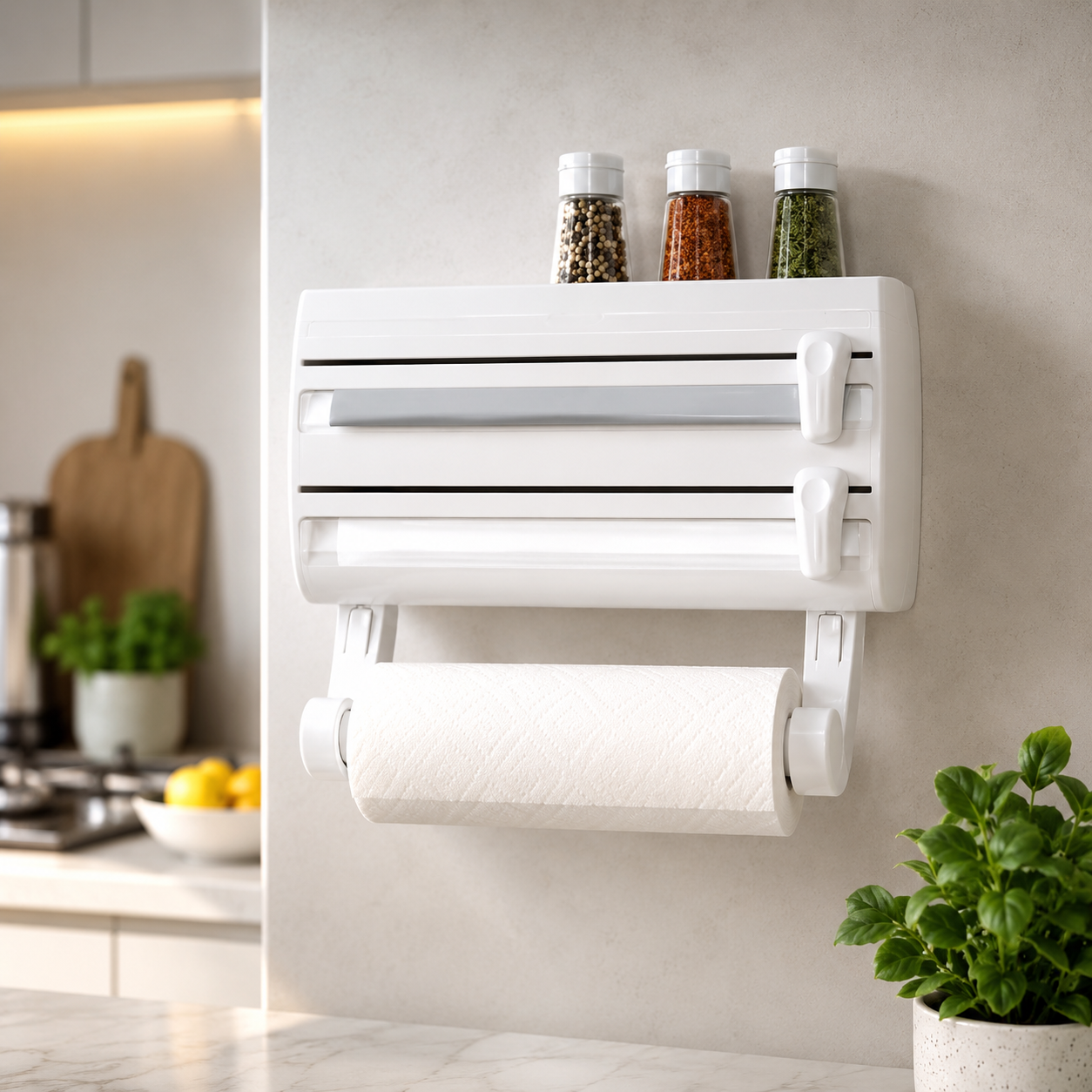 Кухонний диспенсер для плівки, фольги та рушників Kitchen Roll Triple Paper dispenser, тримач для рушників