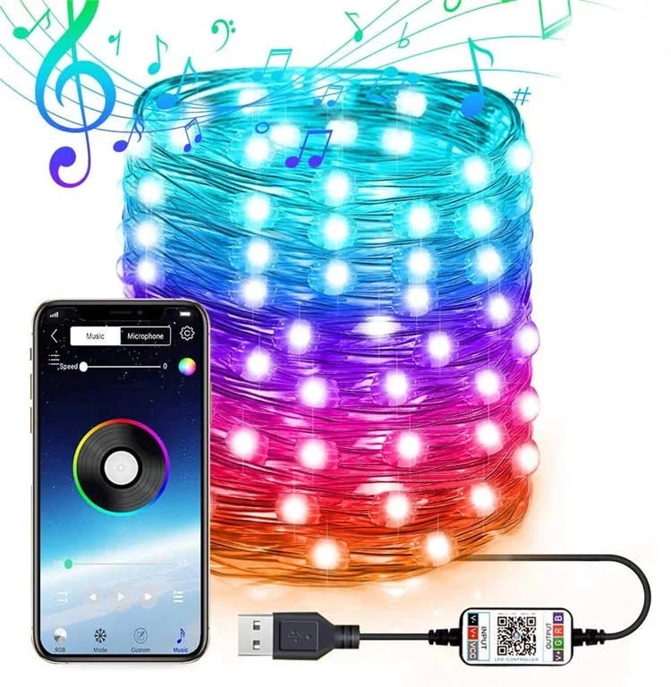 Новорічна розумна світлодіодна гірлянда Encora Xmas Lights, 100LED, 10М з керуванням через Bluetooth