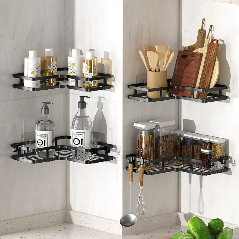 Кутова полиця для ванної кімнати із нержавіючої сталі Corner shower caddy Чорного кольору