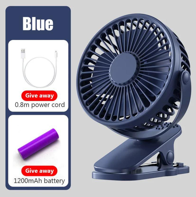 Вентилятор акумуляторний FAN-AF01 з USB з прищіпкою 3 швидкості, 360 градусів