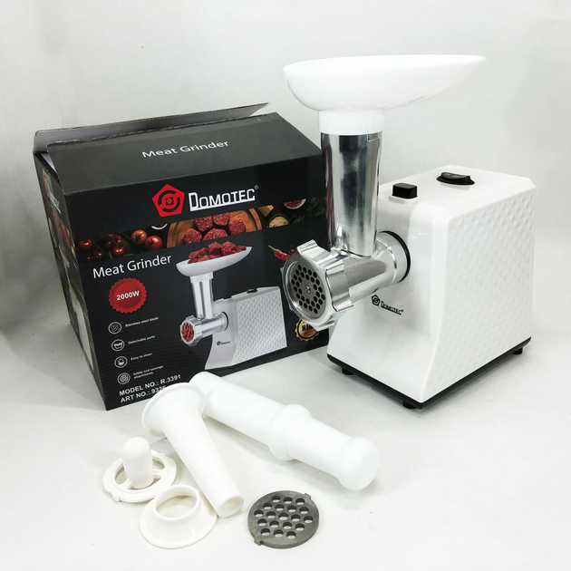 М'ясорубка електрична domotec r3391 2000w, компактна м'ясорубка для дому, м'ясорубка 3 в 1
