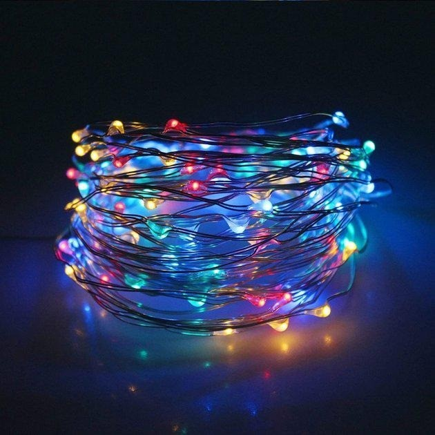 Xmas гірлянда 50 Led 5M(Copper) на мідному дроті (Крапля роси) M MULTI працює від батарей + USB Мультицвет