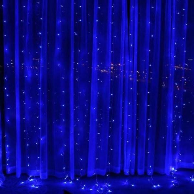 Світлодіодна гірлянда штора роса на дроті 3х2 м 200 LED пульт + USB Синій
