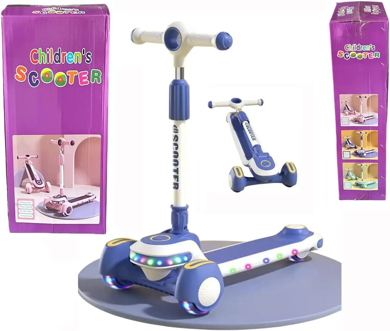 Триколісний самокат Viper YJF-2026 Active Kids (підсвічування, складна конструкція, ручка, що регулюється) Синій