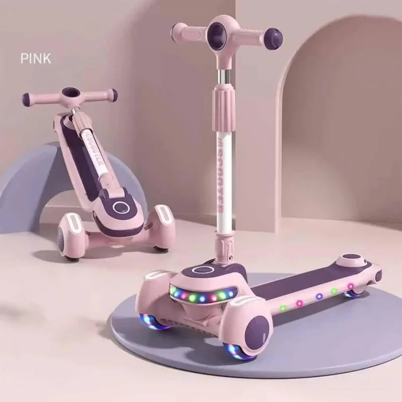 Триколісний самокат Viper YJF-2026 Active Kids (підсвічування, складна конструкція, ручка, що регулюється) Рожевий