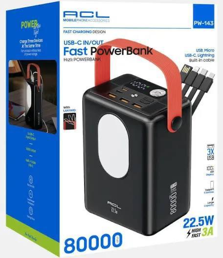 Портативний зарядний пристрій ACL PW-143 Fast PowerBank 80000 мАг