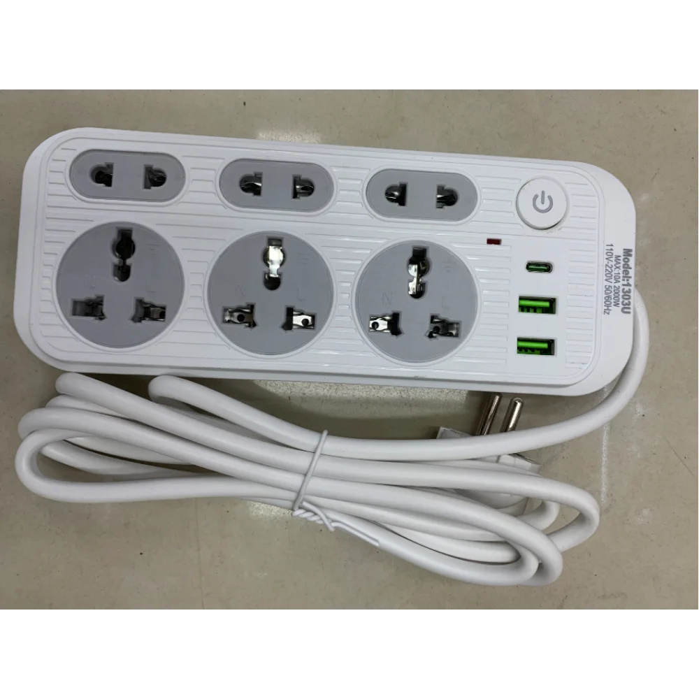 Мережевий фільтр 2м, 2500Вт, 6×220В, 2×USB, 1×Type, WL-1, Білий / Подовжувач з вимикачем