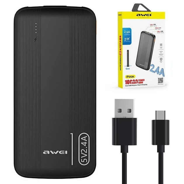 Портативний акумулятор AWEI P20K 10000mAh 2USB / Повербанк для телефону