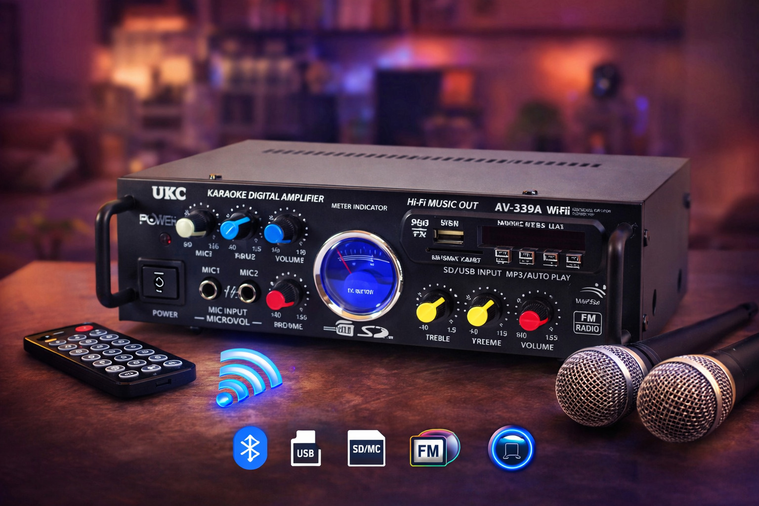 Стерео підсилювач звуку AMP-339 BT з караоке