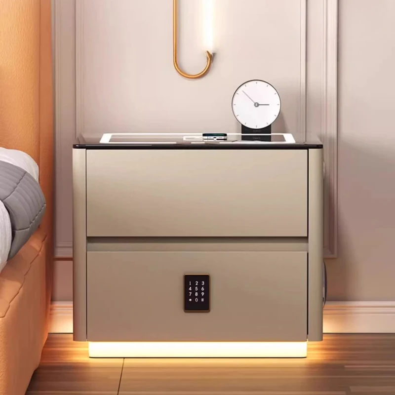Тумба QYJXF02 з екошкіри з LED підсвічуванням, USB, датчик руху, бездротова зарядка, Bluetooth-аудіо Біла