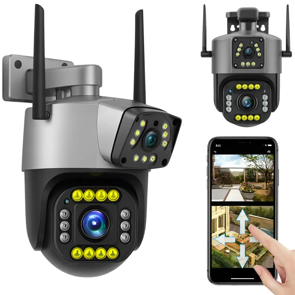 Поворотна WiFi камера Qettopo V380  / Вулична IP камера відеоспостереження 8Мп, 2 об'єктиви