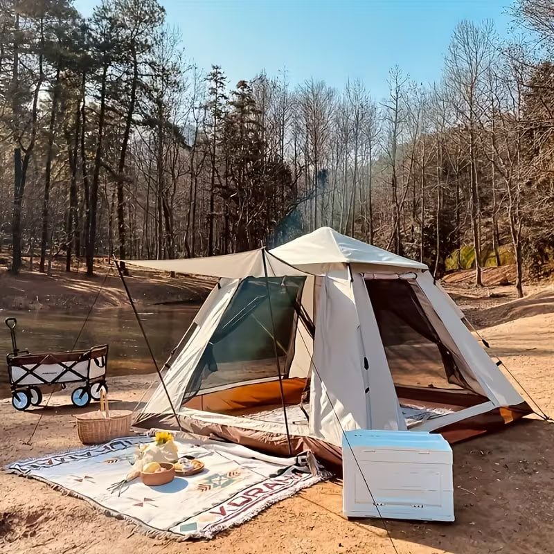 Квадратний туристичний намет з тентом 3-х місний / Намет-автомат швидкого розкладання з москітною сіткою Бежевий