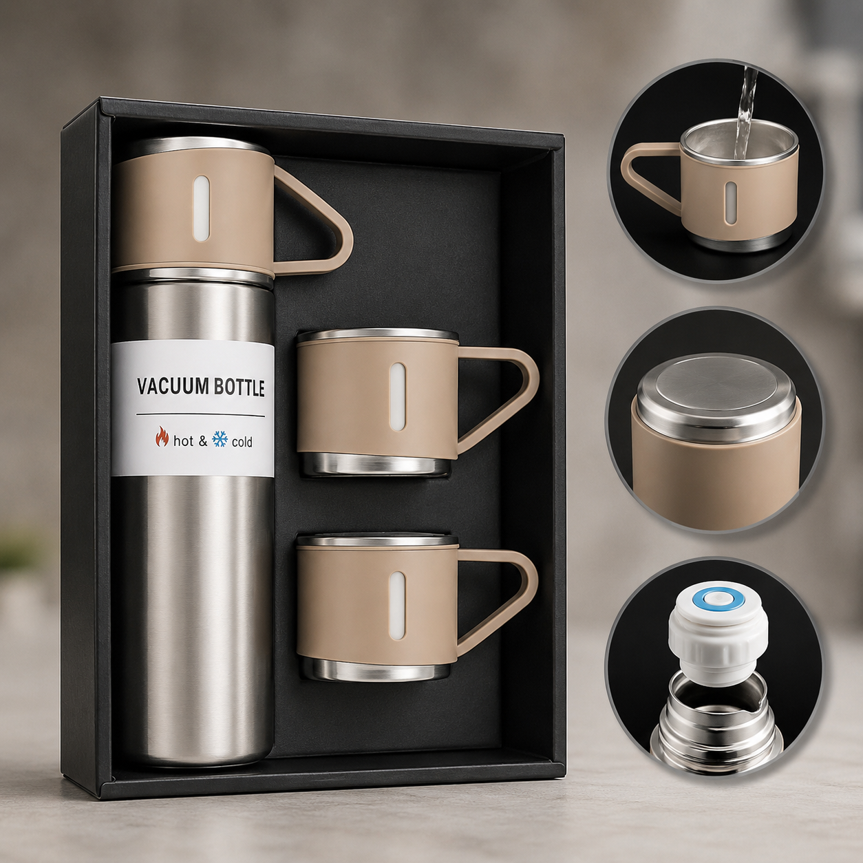 Термос із вакуумною ізоляцією, Подарунковий набір з 3 чашками 500 мл Зелений