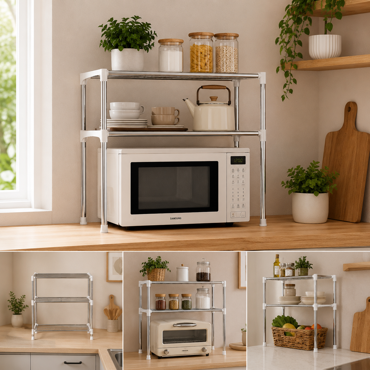 Полиця-органайзер для мікрохвильової печі Multifunctional storage rack / Multifunctional storage rack / Кухонна полиця-стелаж