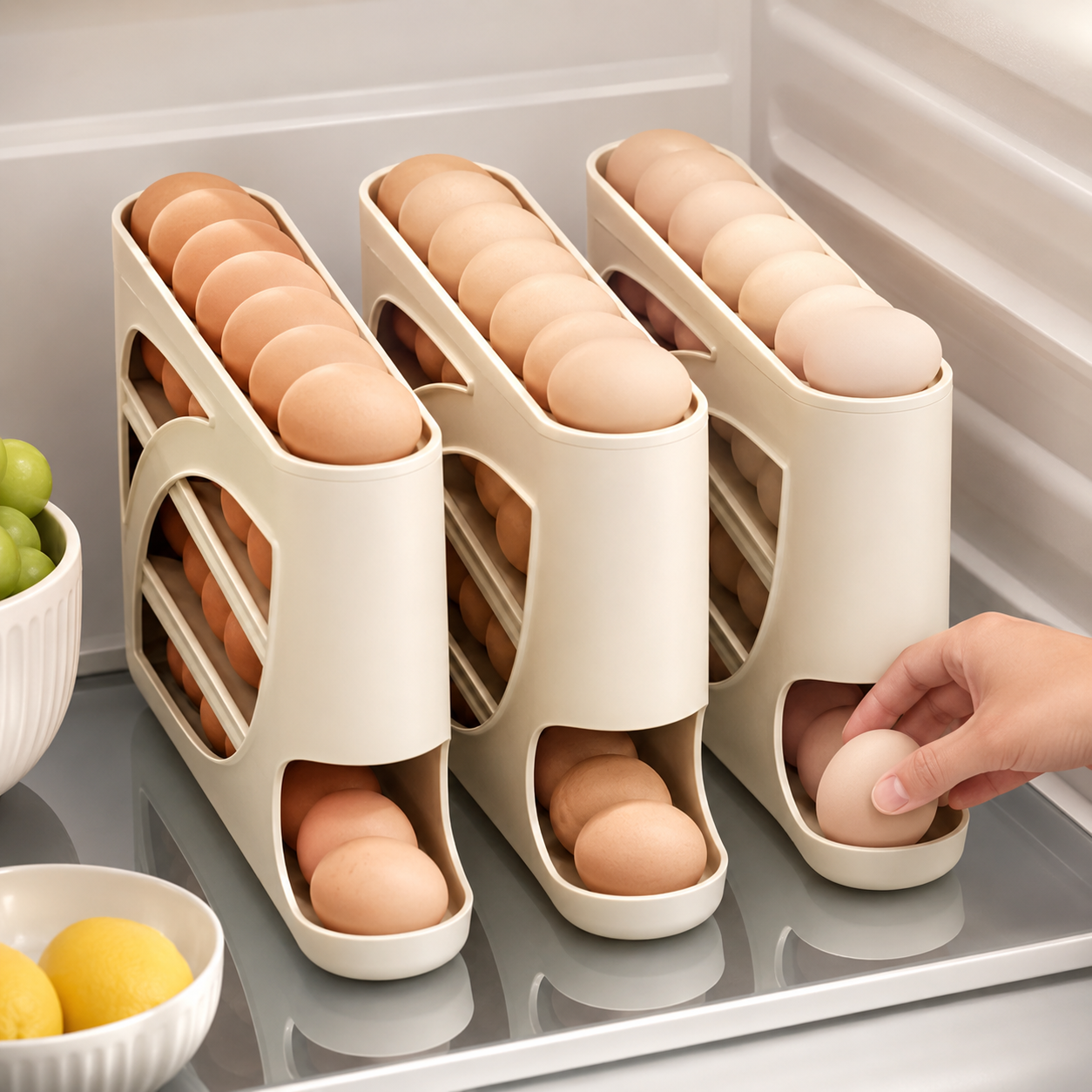 Органайзер для яєць великий Egg Storage Box / Компактний автоматичний органайзер для яєць 4-шаровий / Лоток для зберігання яєць