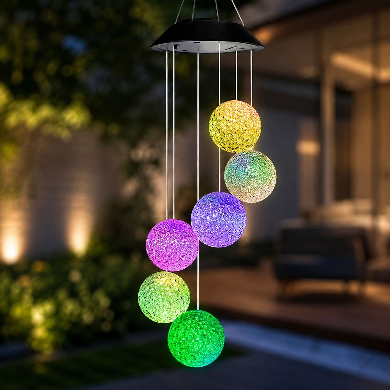 Садова підвісна лампа з 6 LED кулями MULTI / Лампа на сонячній батареї / Декоративні ліхтарики Музика вітру