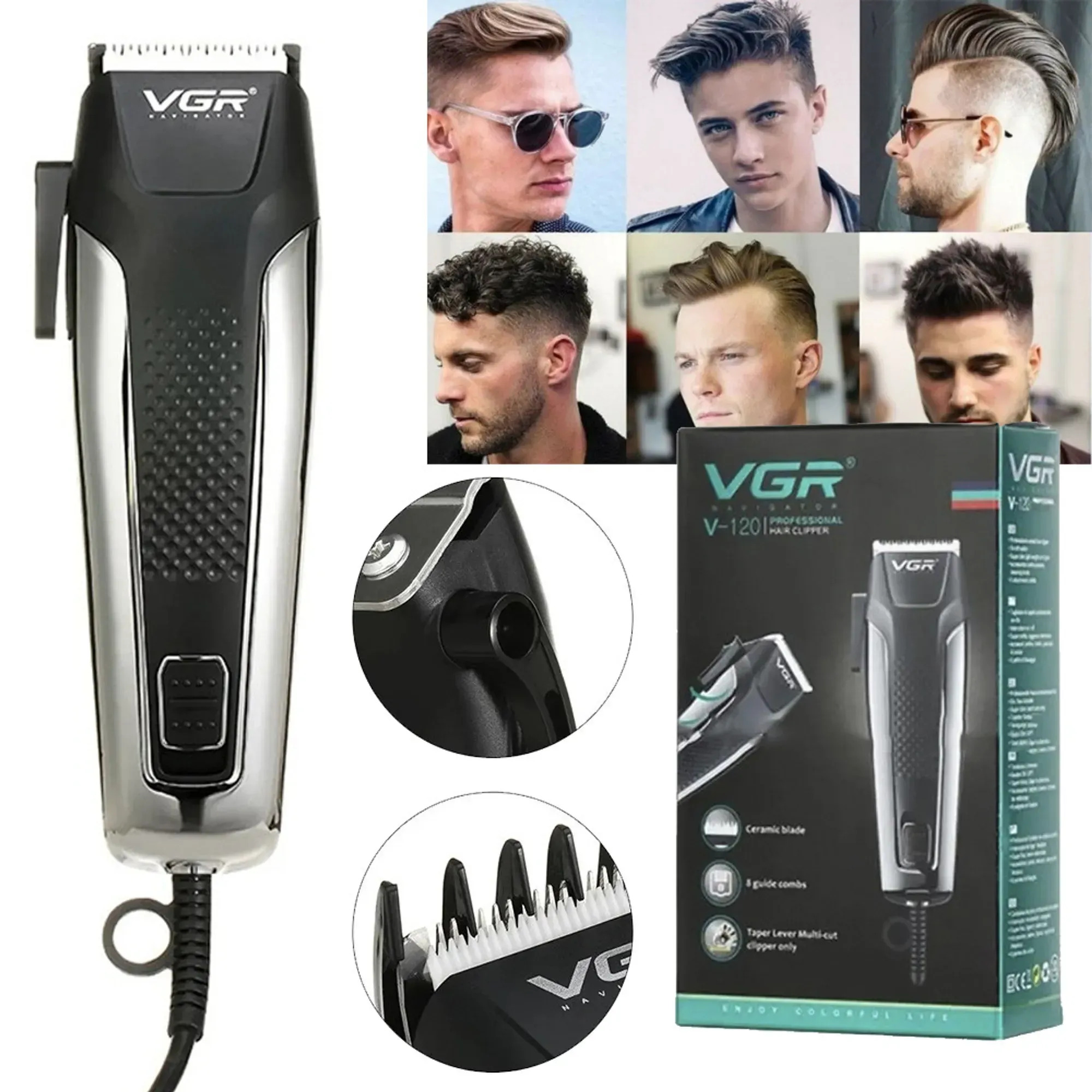 Машинка для стрижки волосся VGR V 120 / Професійна машинка для стрижки + 8 насадок та ножиці