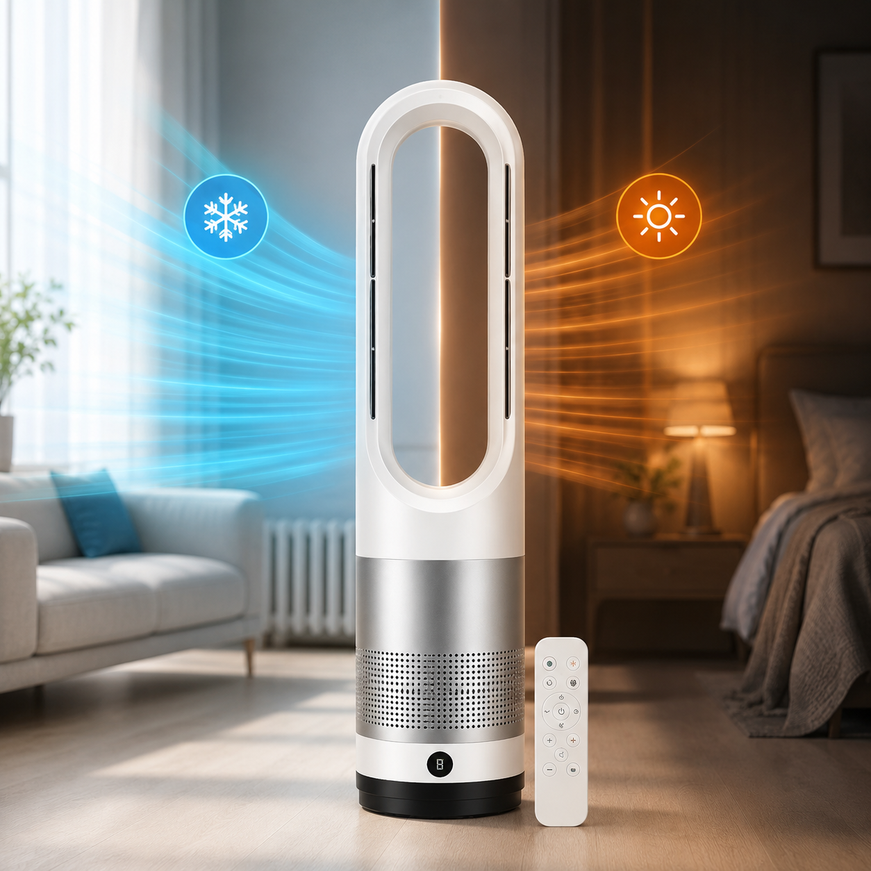 Мобільний безлопатевий вентилятор Germatic LED 1200W / Кондиціонер підлоговий 2в1 з обігрівом та охолодженням AM-018JR сенсор, пульт ДК, автоповорот 80°
