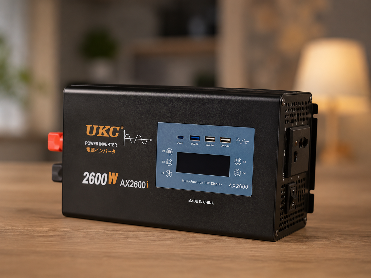 Перетворювач AC/DC 2600W AX Sine з чистим синусом / Перетворювач напруги з чистим синусом, дисплеєм та виходами: 3 x USB, 1 x Type-C / Інвертор автомобільний