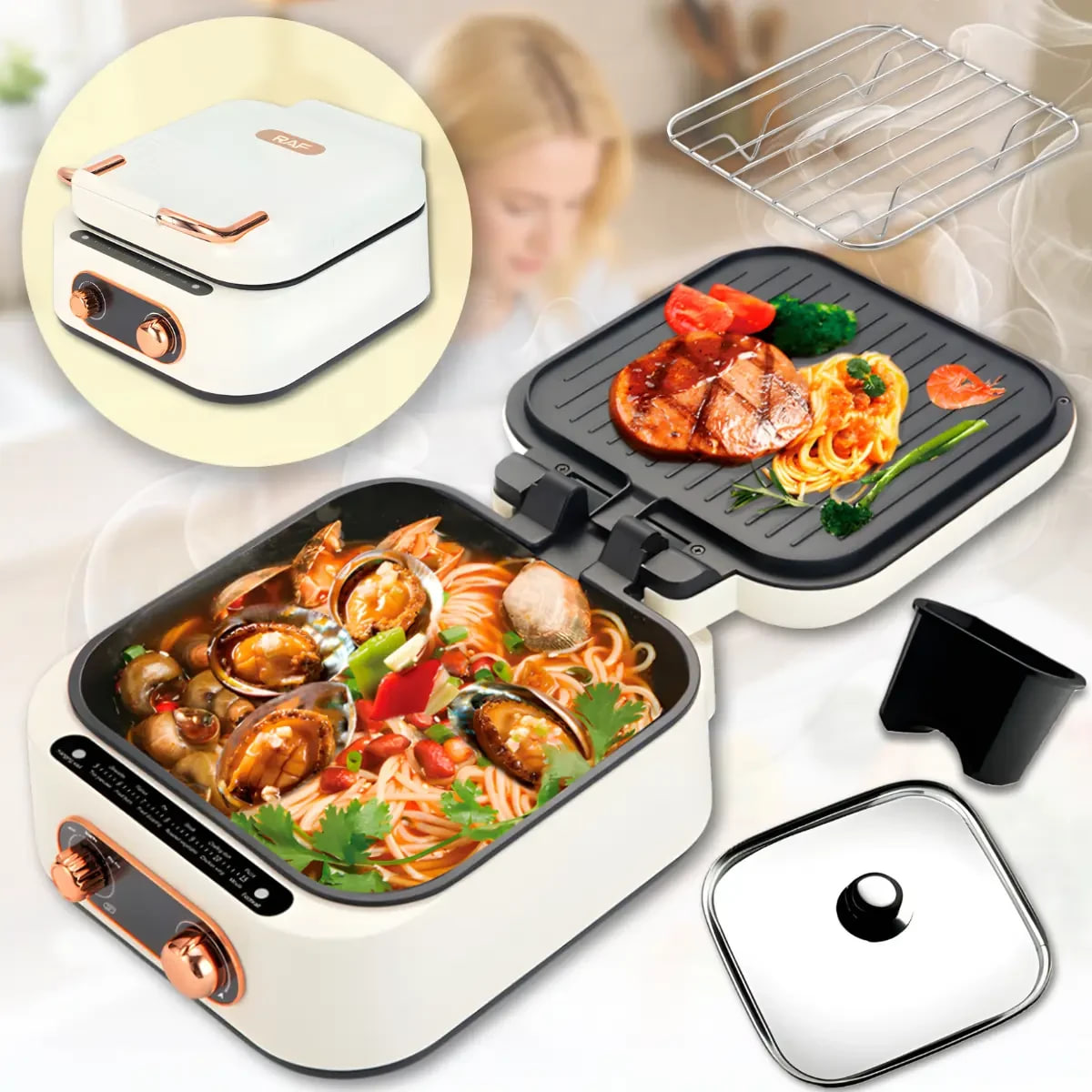 Багатофункціональний гриль RAF R.5409 3в1 / Сковорода-Гриль Hot Pot Grill 2.5L / Сковорода-гриль розкладна 1800 Вт