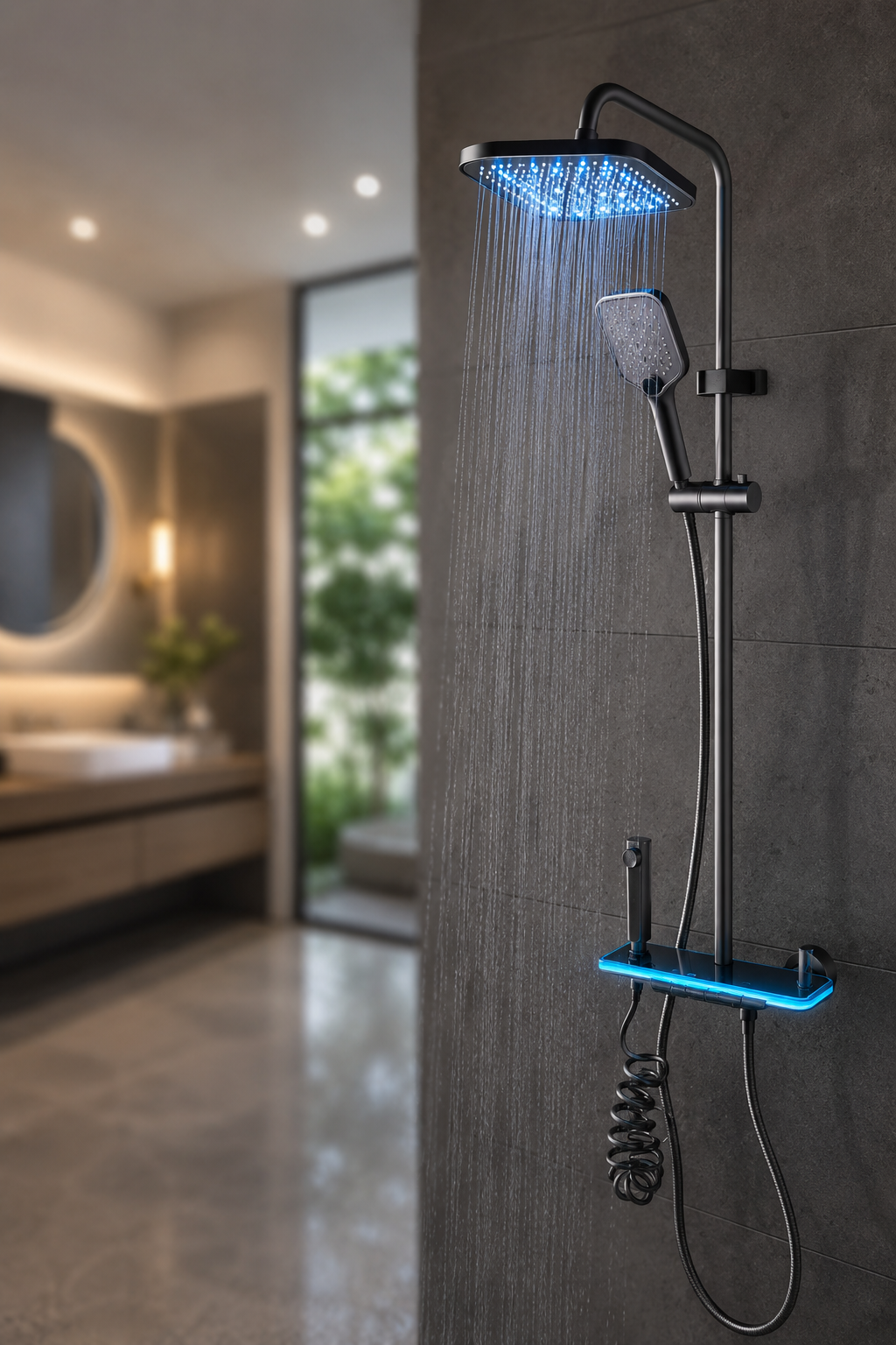 Душ/змішувач Faucet (CRH-8921 багатофункціональний з LED ГІДРОЕНЕРГЕТИКОЮ метал / Душова система з верхнім та ручним душем / Душова система для ванни