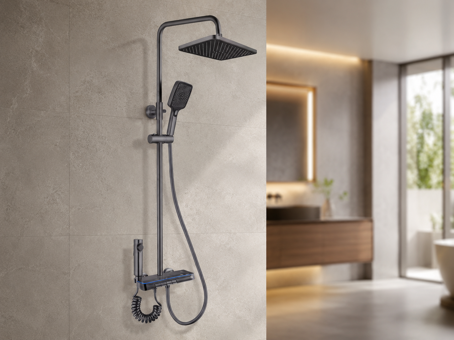 Душ/змішувач Faucet CR-25HT007 багатофункціональний з LED ГІДРОЕНЕРГЕТИКОЮ метал / Багатофункціональна душова система для ванної / Душова система настінна з верхнім, ручним та гігієнічним душем