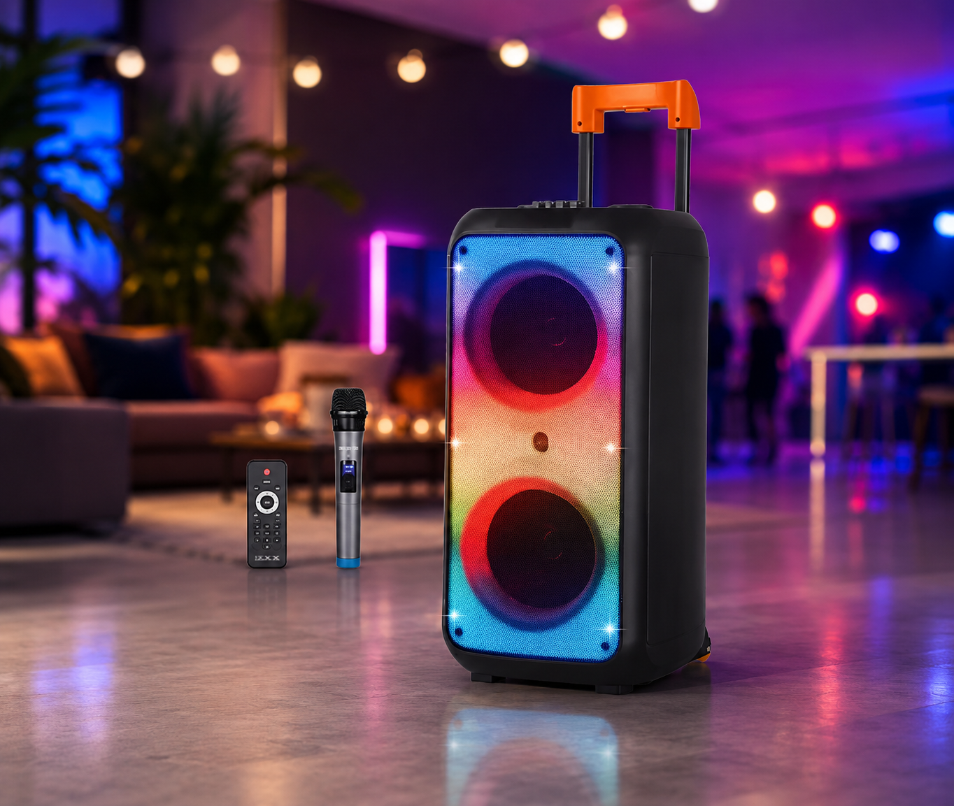 Портативна акустика ZXX-1095 80Вт / Колонка 2×8дюйма Bluetooth/USB/TF/AUX, FM, LED / Переносна музична колонка з мікрофоном для караоке