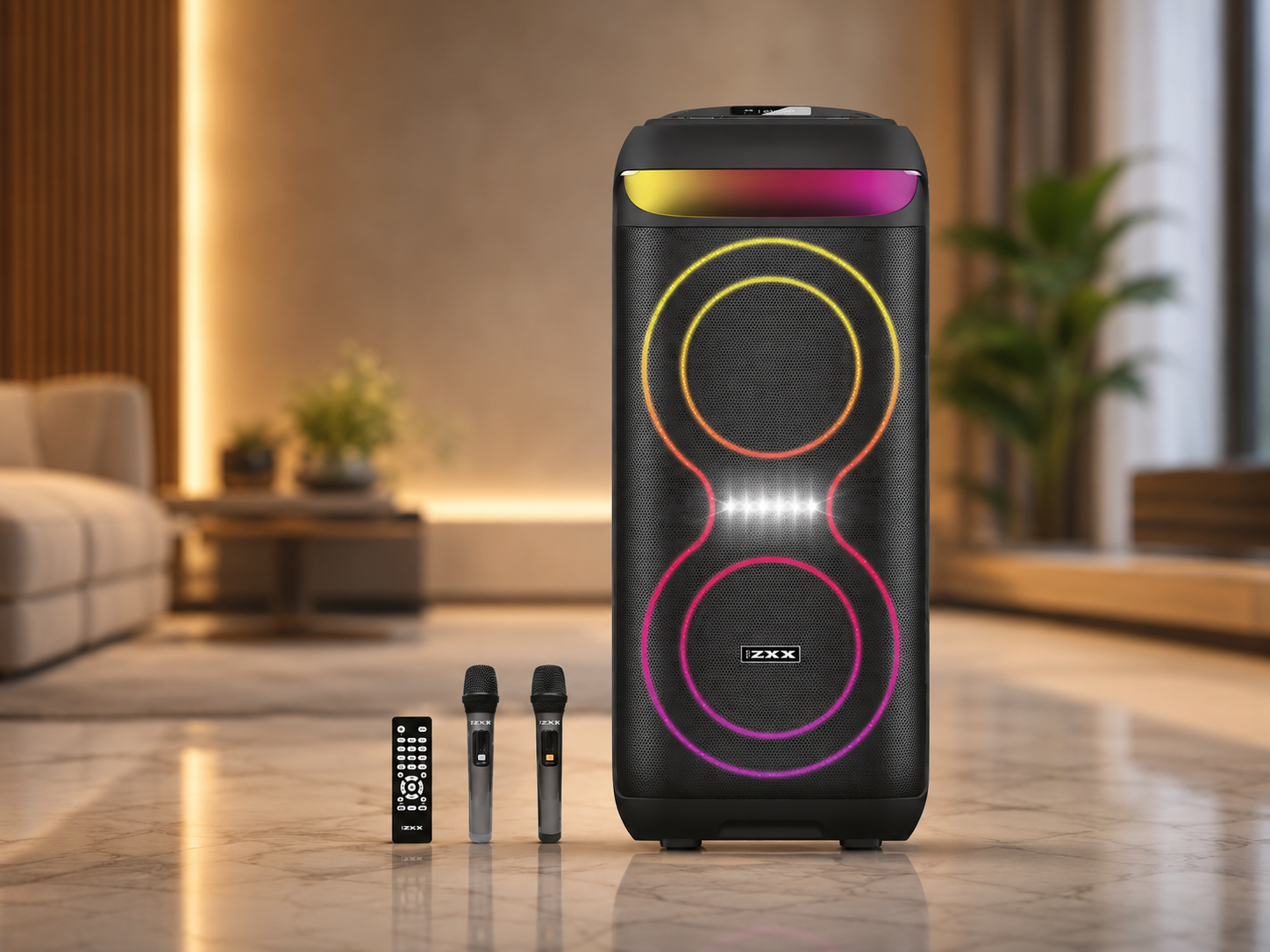 Портативна акустика ZXX-5505 / Переносна колонка LED-підсвічуванням USB/TF/FM/BT/AUX та мікрофоном / Bluetooth колонка