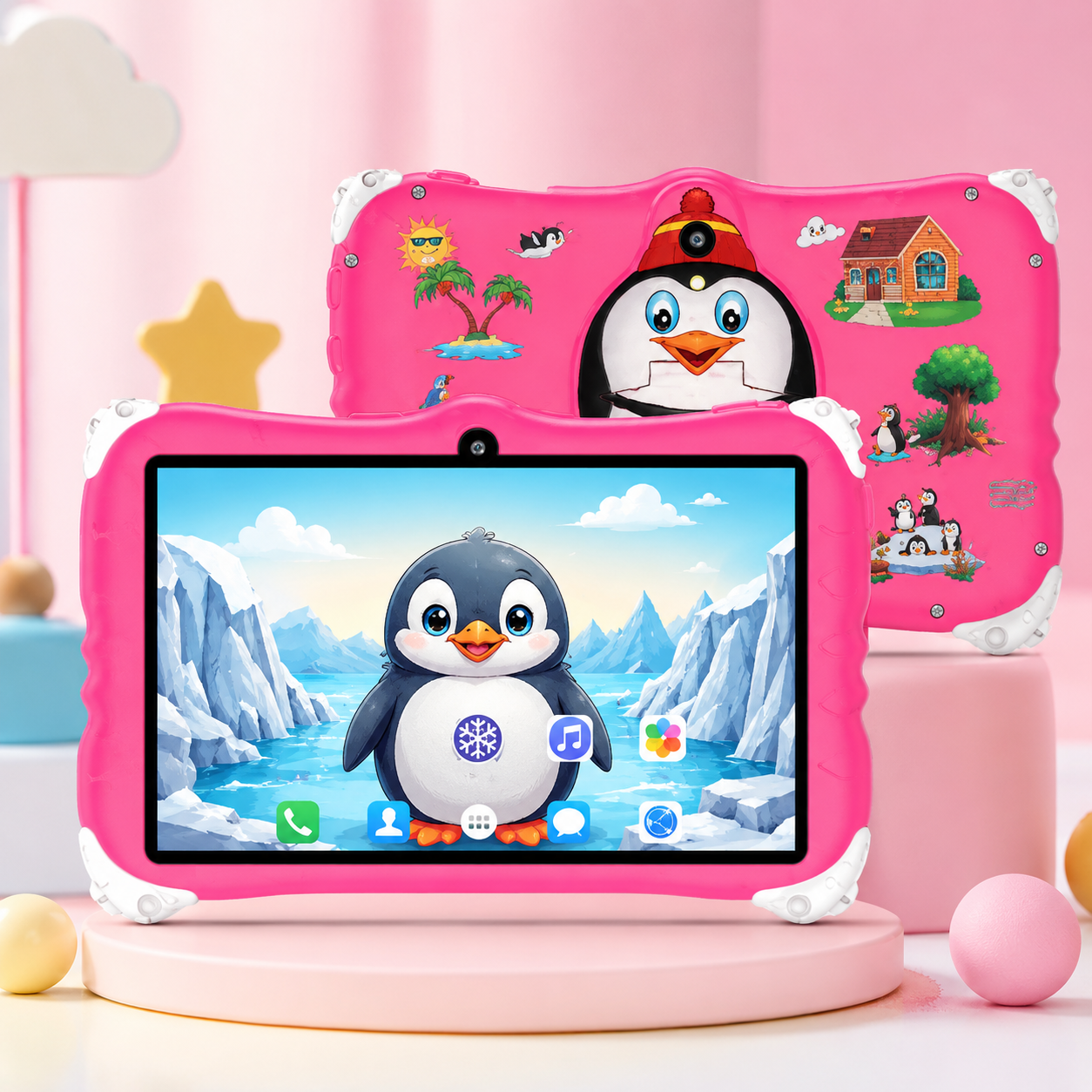 Дитячий планшет Meijiahui K1 Android-15 Penguin / Планшет 7" 6GB/128GB / Дитячий планшетний ПК з екраном 7 дюймів Рожевий