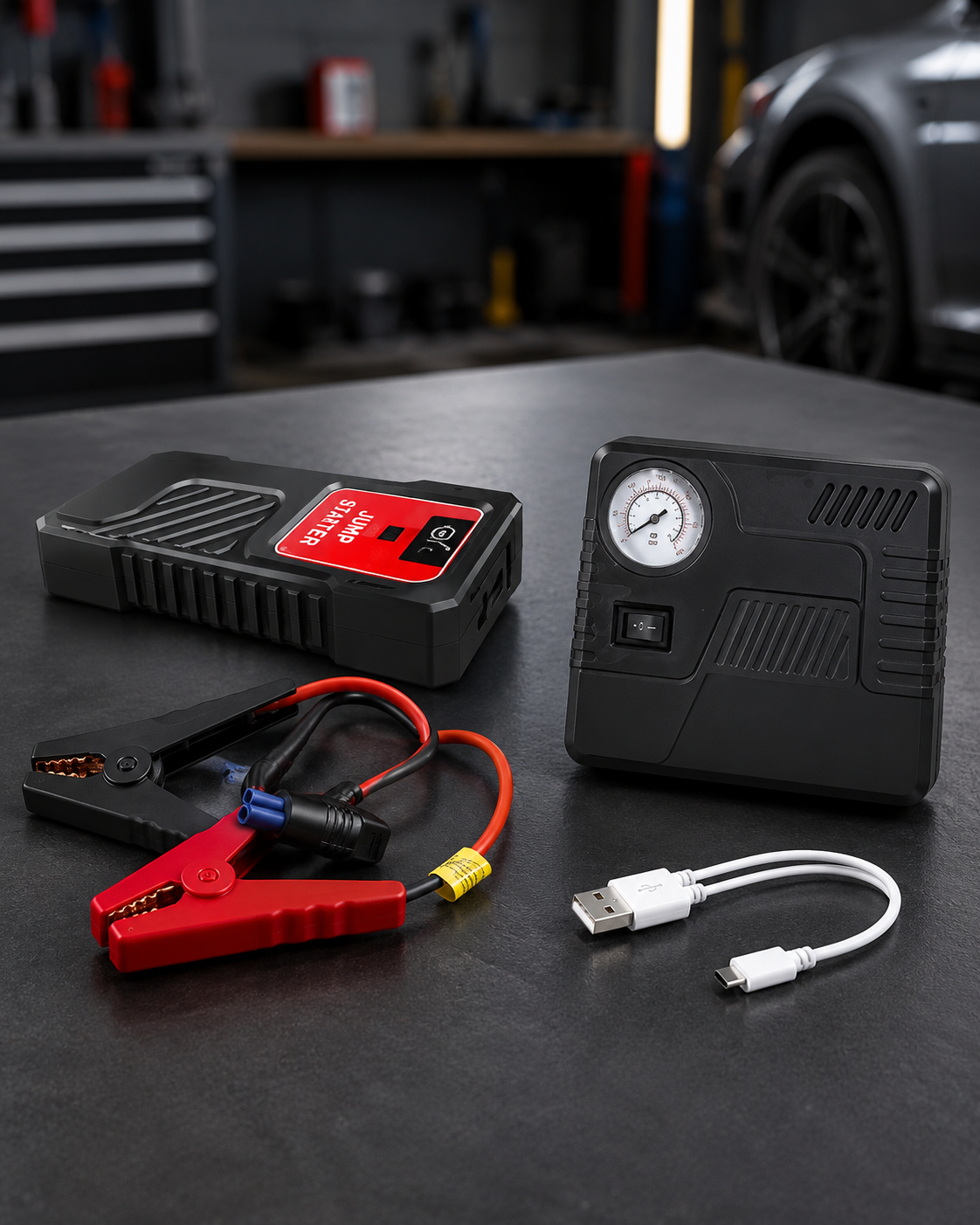 Автомобільний пусковий пристрій для акумулятора JUMP STARTER 69800mah + Компрессор / Пусковий пристрій для авто / Бустер