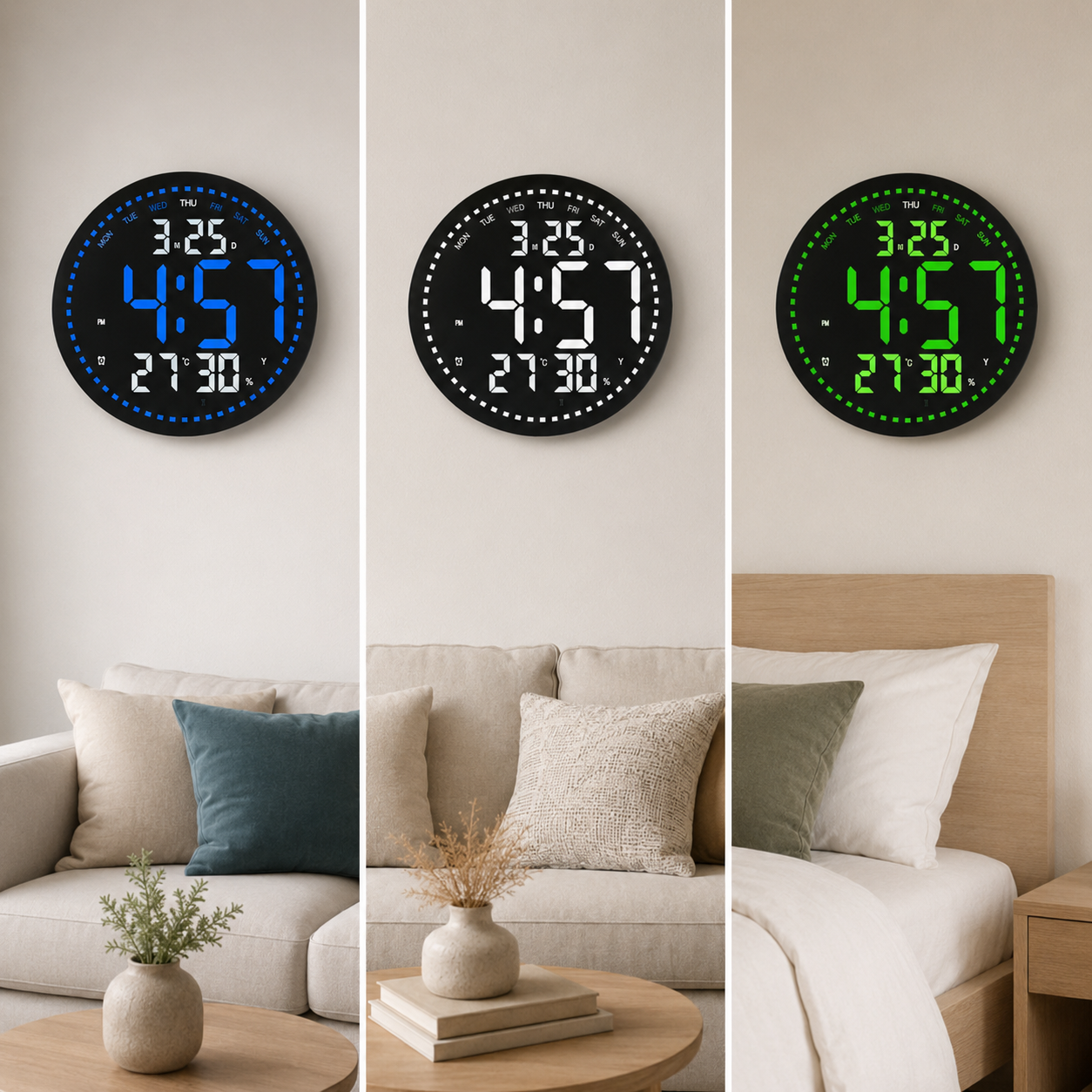 Годинник Blue/White/Green 2828 + Пульт / Годинник на стіну від 220В / LED годинник