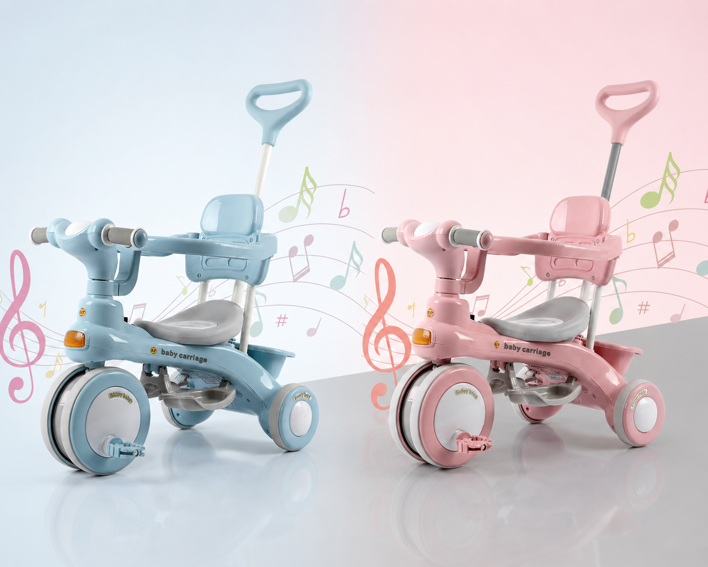 Триколісний велосипед Baby Carriage 588 / Велосипед з з батьківською ручкою та кошиком / Велосипед-коляска