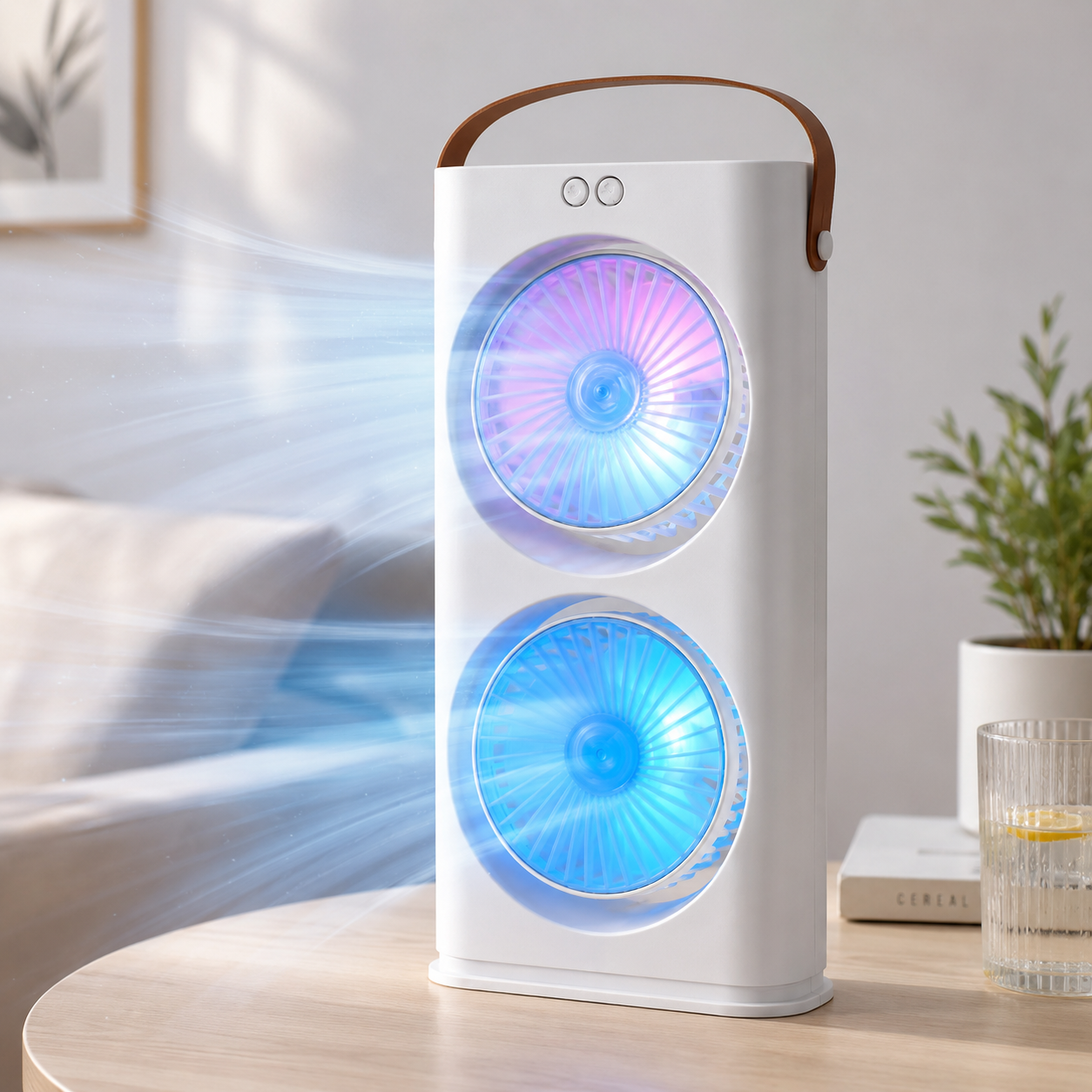 Настільний вентилятор Double-ended Spray Fan 1200 мАг / Акумуляторний портативний вентилятор з пультом та LED-підсвічуванням