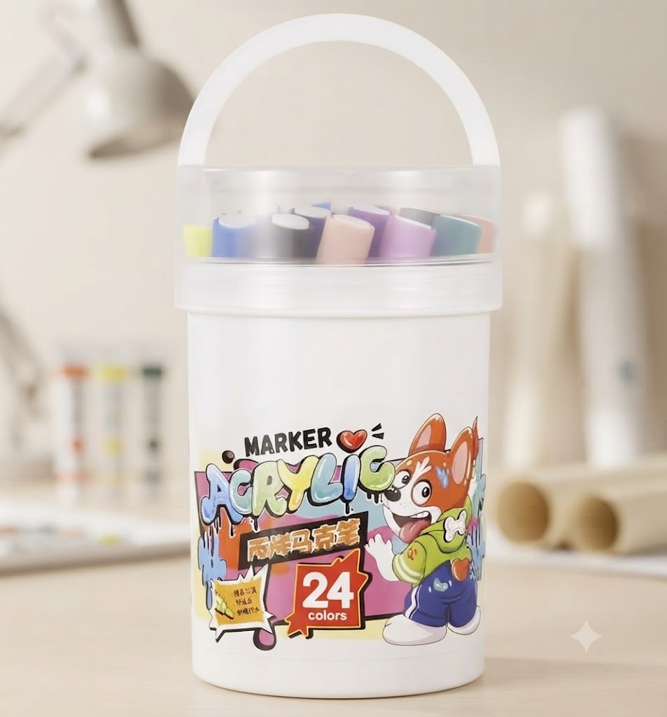 Акварельні маркери 24 Water color pen / Набір маркерів у білому відерці / Художні маркери
