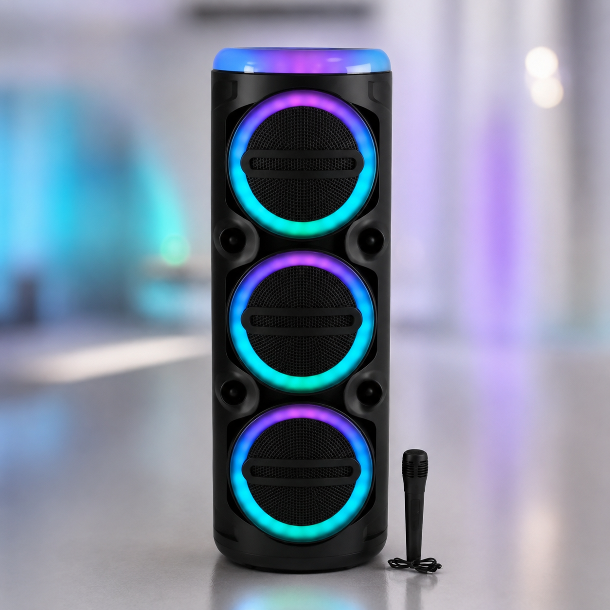 Колонка MS-2076BT-W Bluetooth / Акустична система з мікрофоном / Караоке колонка з LED-підсвічуванням