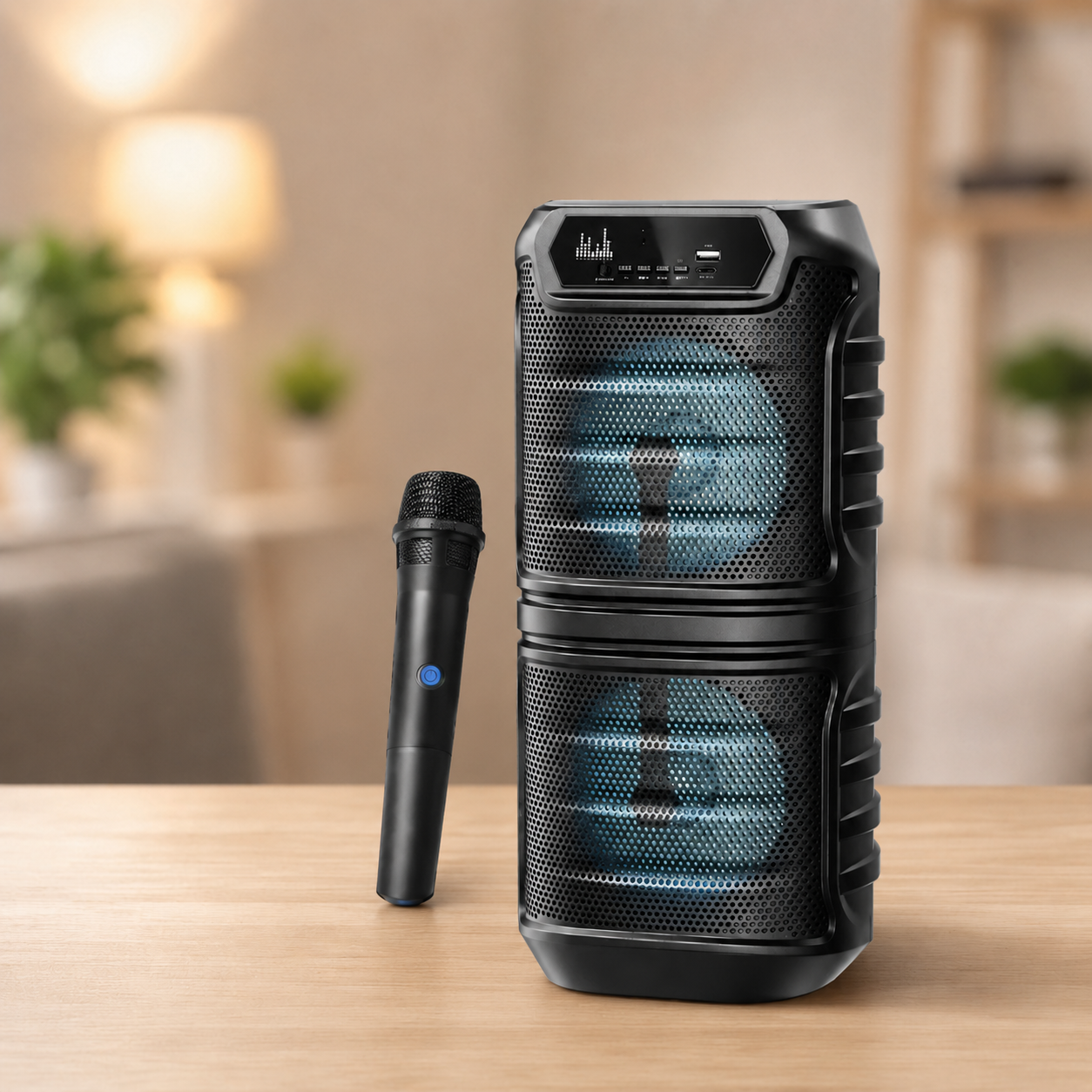 Колонка KTS-2060 / Bluetooth-акустична система з двома 6,5 дюймовими динаміками / Колонка з RGB-підсвічуванням