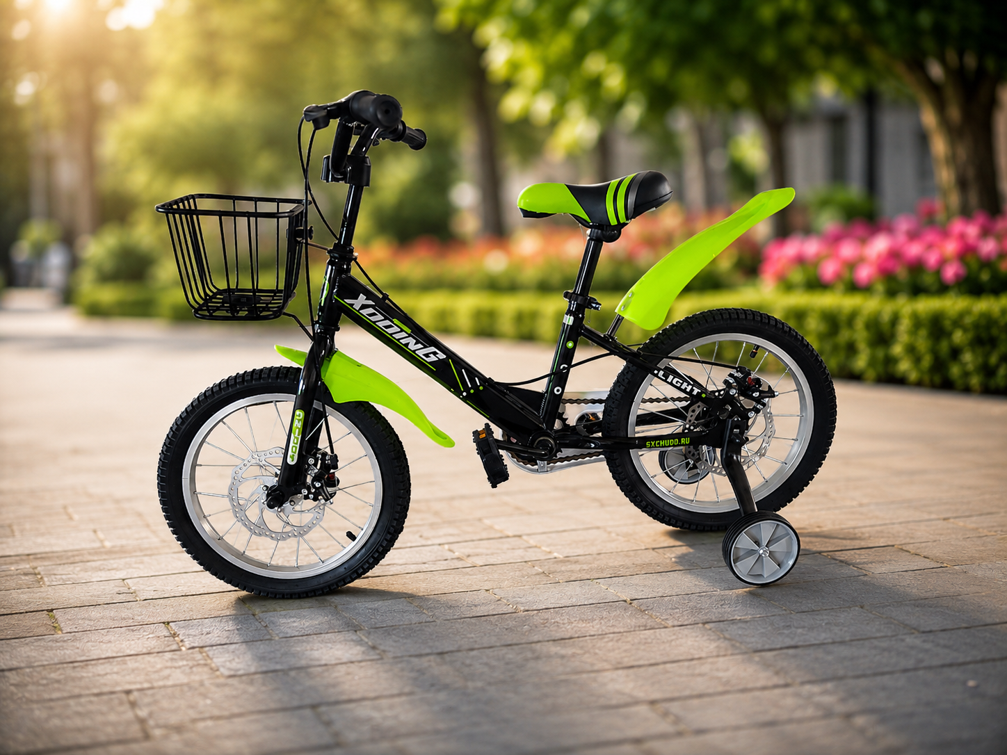Велосипед XDDING R20 Зелений / Дитячий велосипед з кошиком