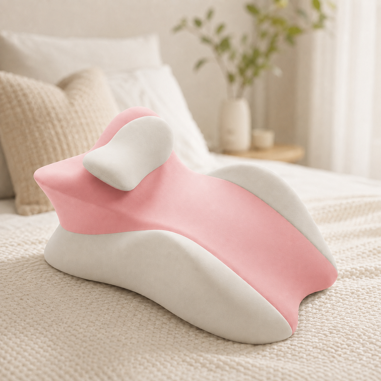 Рожева Подушка ортопедична pillow-06 / Подушка клиноподібна для сну з поліестеру / Ортопедична подушка для підтримки тіла Relax Pillow