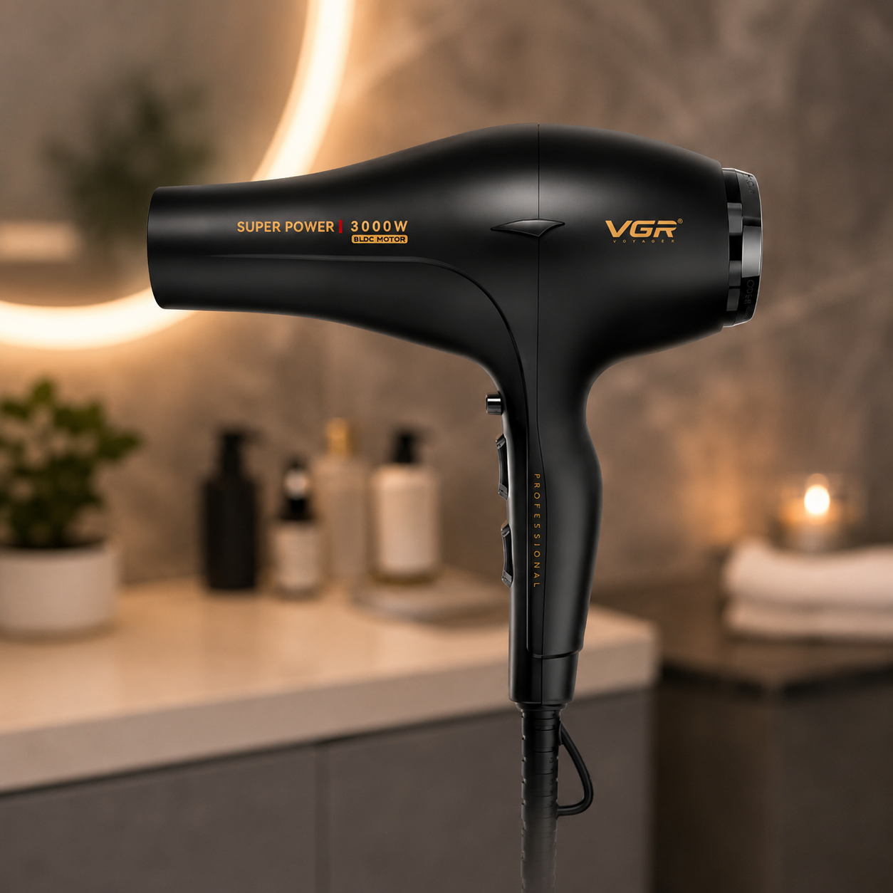 Фен VGR V 406 Black / Фен професійний 2 насадки, 3000 Вт / Фен 3 рівні обдування, 3 рівні температури