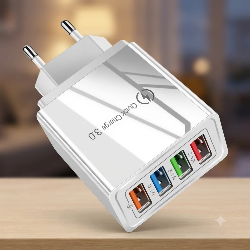 Адаптер Fast Charge 220v 4 USB D22 / Мережевий зарядний пристрій з підтримкою швидкого заряджання