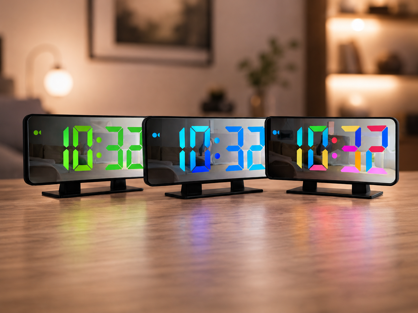 Годинник VST 888H RGB з датчиком температури / Годинник електронний настільний з дзеркальним дисплеєм / Дзеркальний LED годинник з будильником
