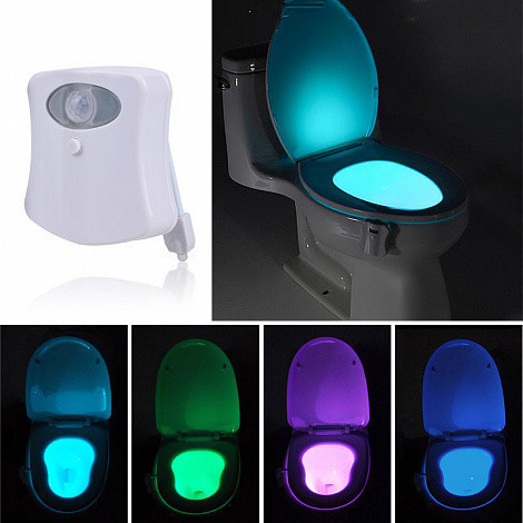 Підсвічувач унітазу з датчиком руху LED LIGHT BOWL ∙ Водостійка міні-лампа для ванної кімнати, 8 кольорів