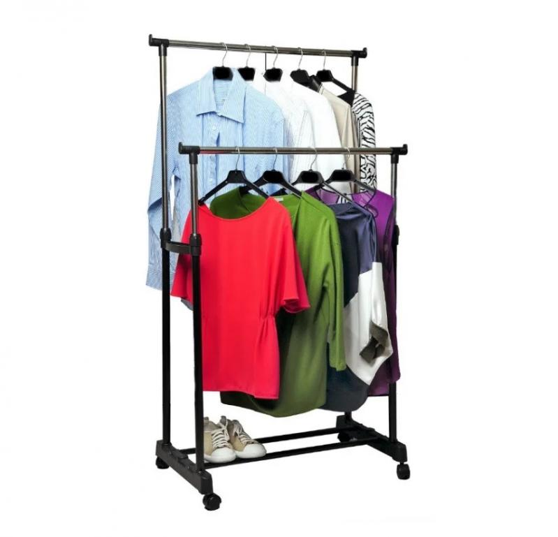 Телескопическая стойка вешалка для одежды и обуви двойная напольная Double Pole Clothes Mini