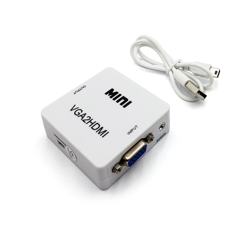 Конвертер перехідник VGA to HDMI активний адаптер – перетворювач зі звуком та зовнішнім живленням для ПК, ноутбука, відеореєстратора VGA2HDMI