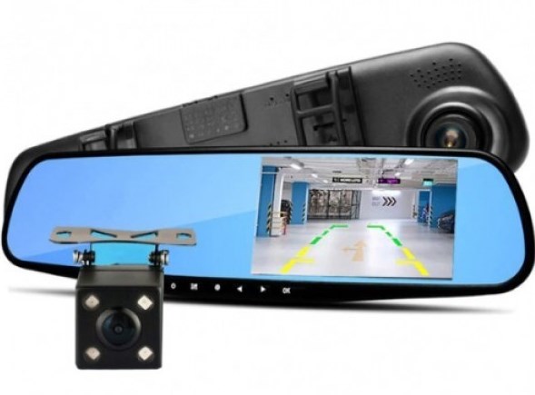 Відеореєстратор – дзеркало Blaсkbox DVR AK47 з камерою заднього виду ∙ Автомобільний реєстратор на 2 камери Full HD ∙ Режим фото 5 МП ∙ Датчик руху/удару ∙ Нічна зйомка ∙ Мікрофон